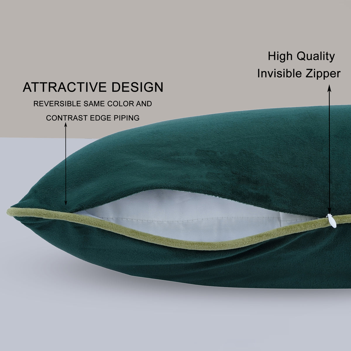 Set of 2 Soft Velvet Cushion Cover 30 x 50cm - Bottle Green Base & Parrot Green Piping