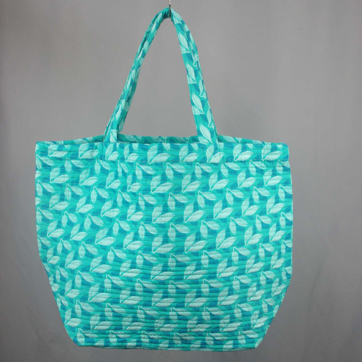 Cotton Quilted Large Shoppping / Beach Bag - Teal Blue Leaves