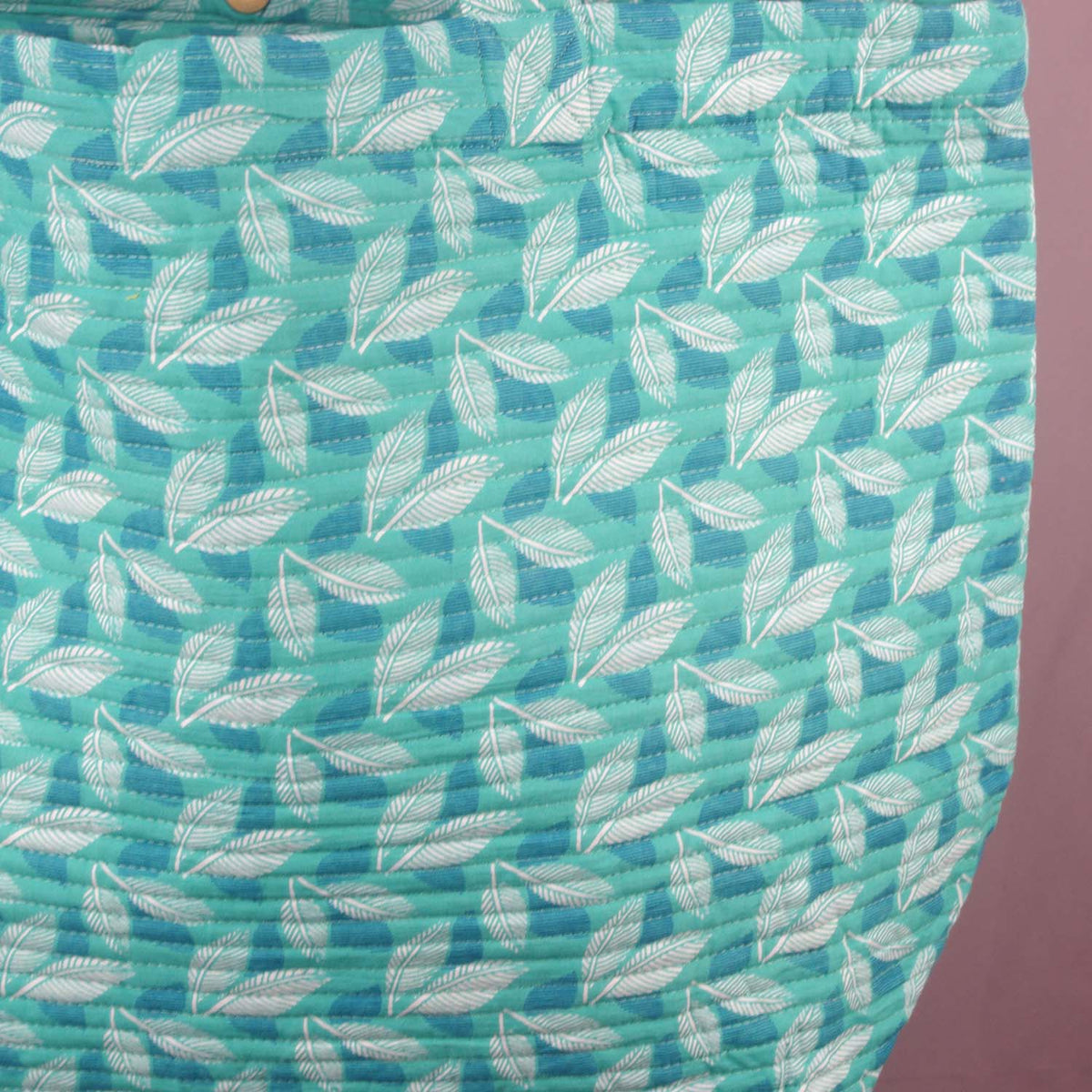 Cotton Quilted Large Shopping / Beach Bag - Teal Blue Leaves