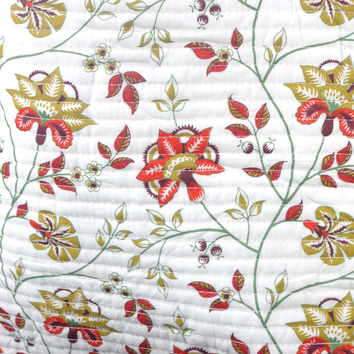 Cotton Quilted Large Shopping / Beach Bag - White Red and Sand Brown Floral