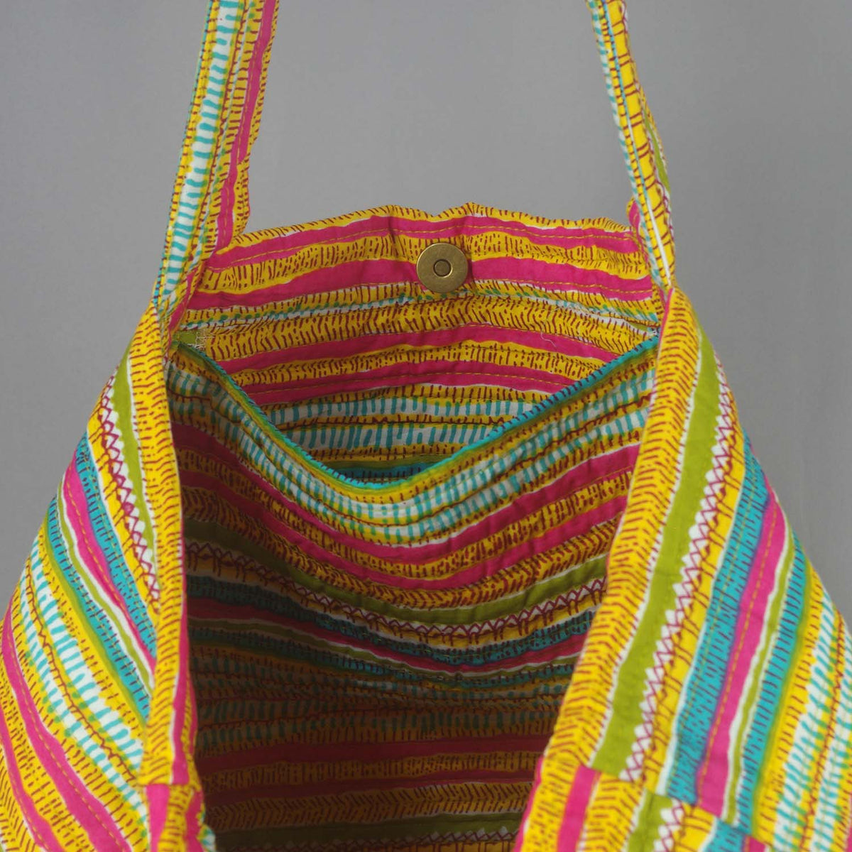 Cotton Quilted Large Shopping / Beach Bag - Multicolour Striped