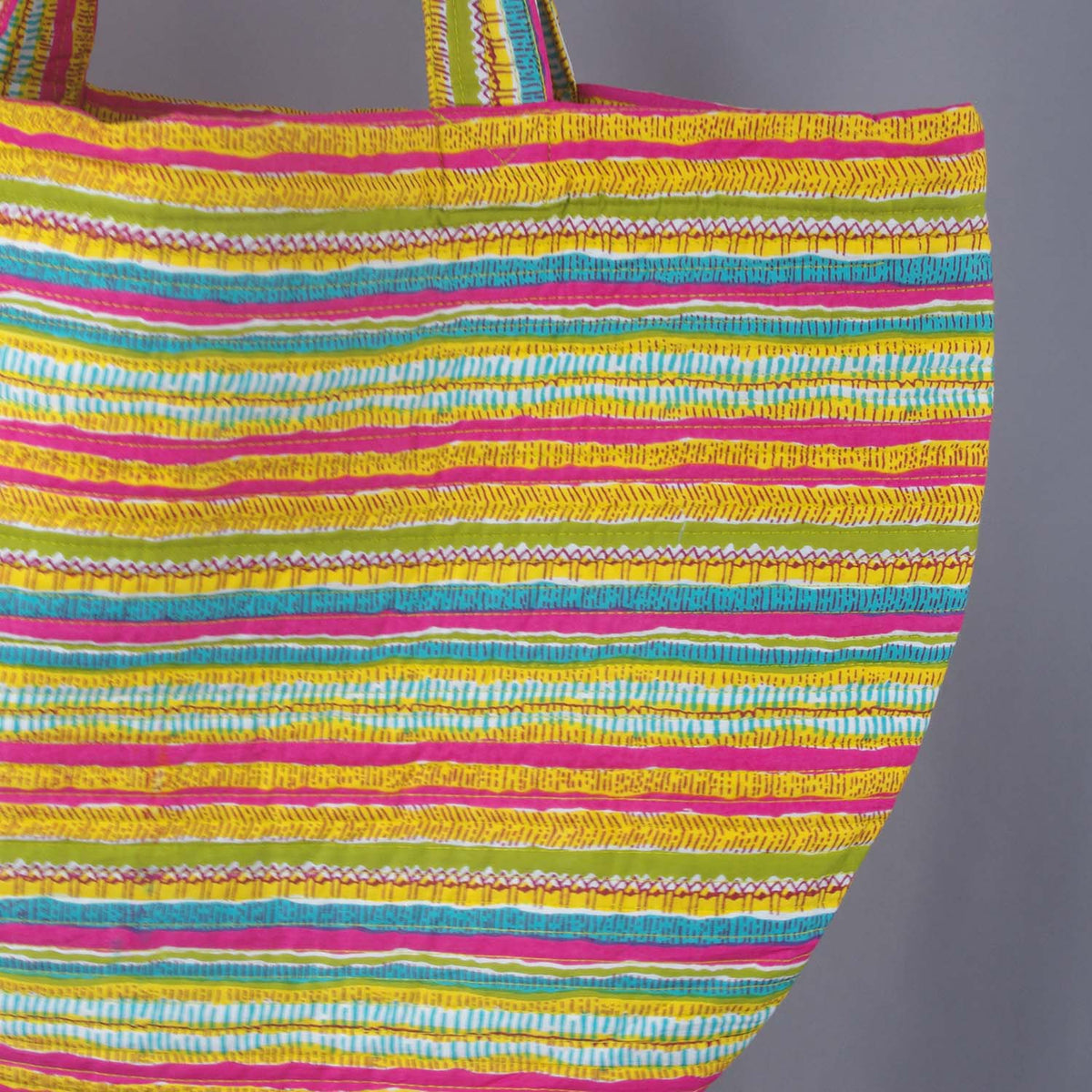 Cotton Quilted Large Shopping / Beach Bag - Multicolour Striped