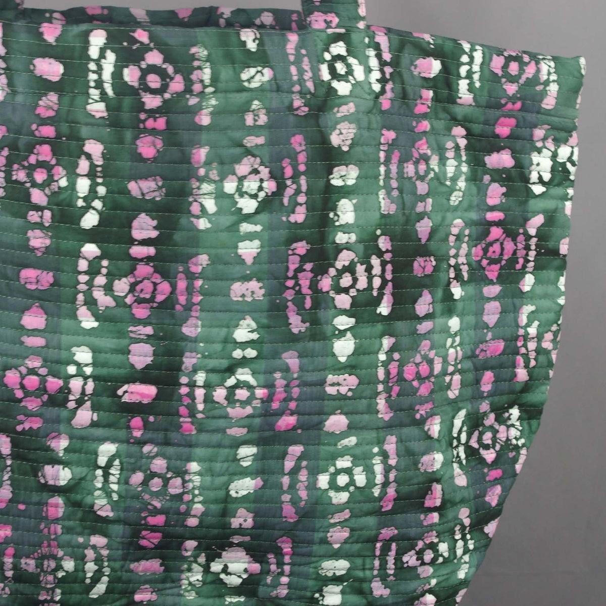Cotton Quilted Large Shopping / Beach Bag - Mineral Green And Pink
