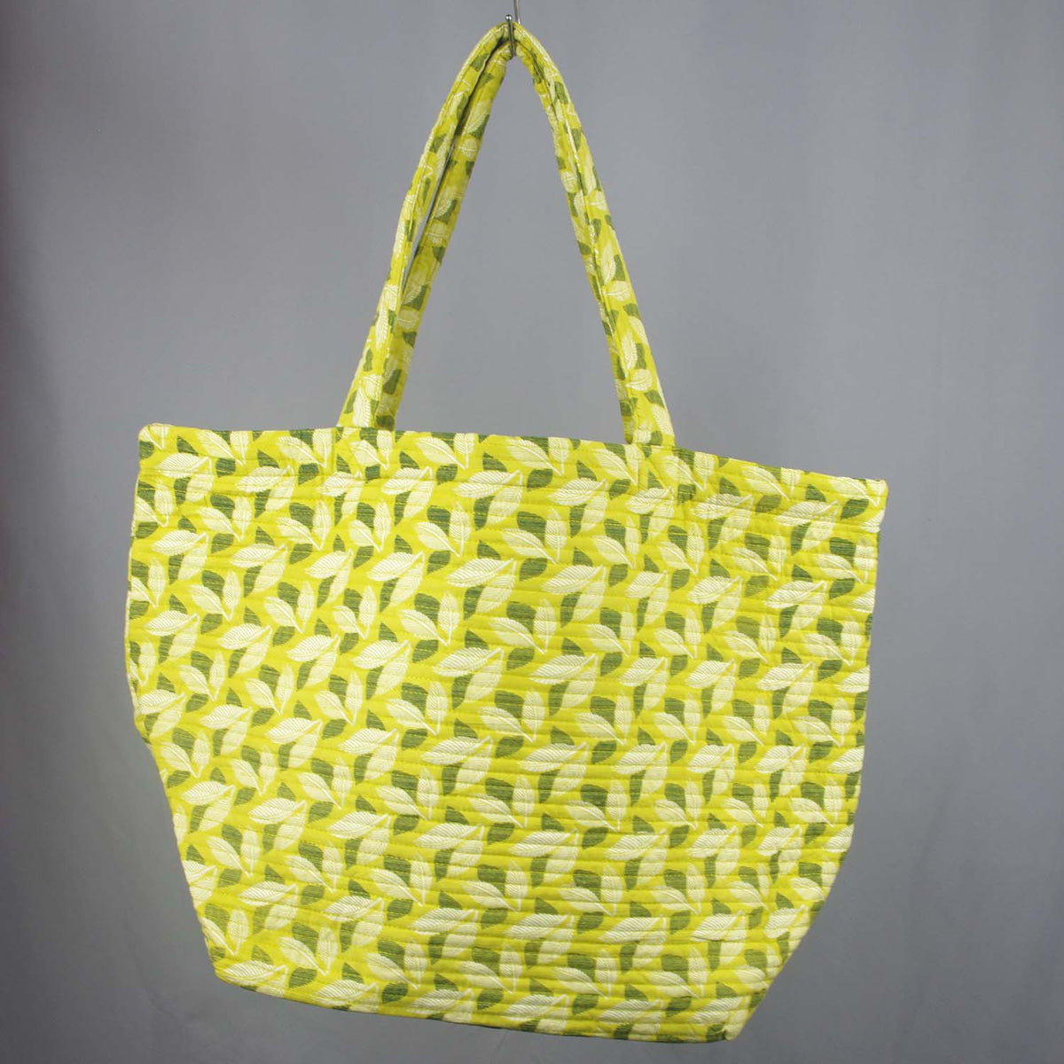 Cotton Quilted Large Shopping / Beach Bag - Yellow Green Leaves