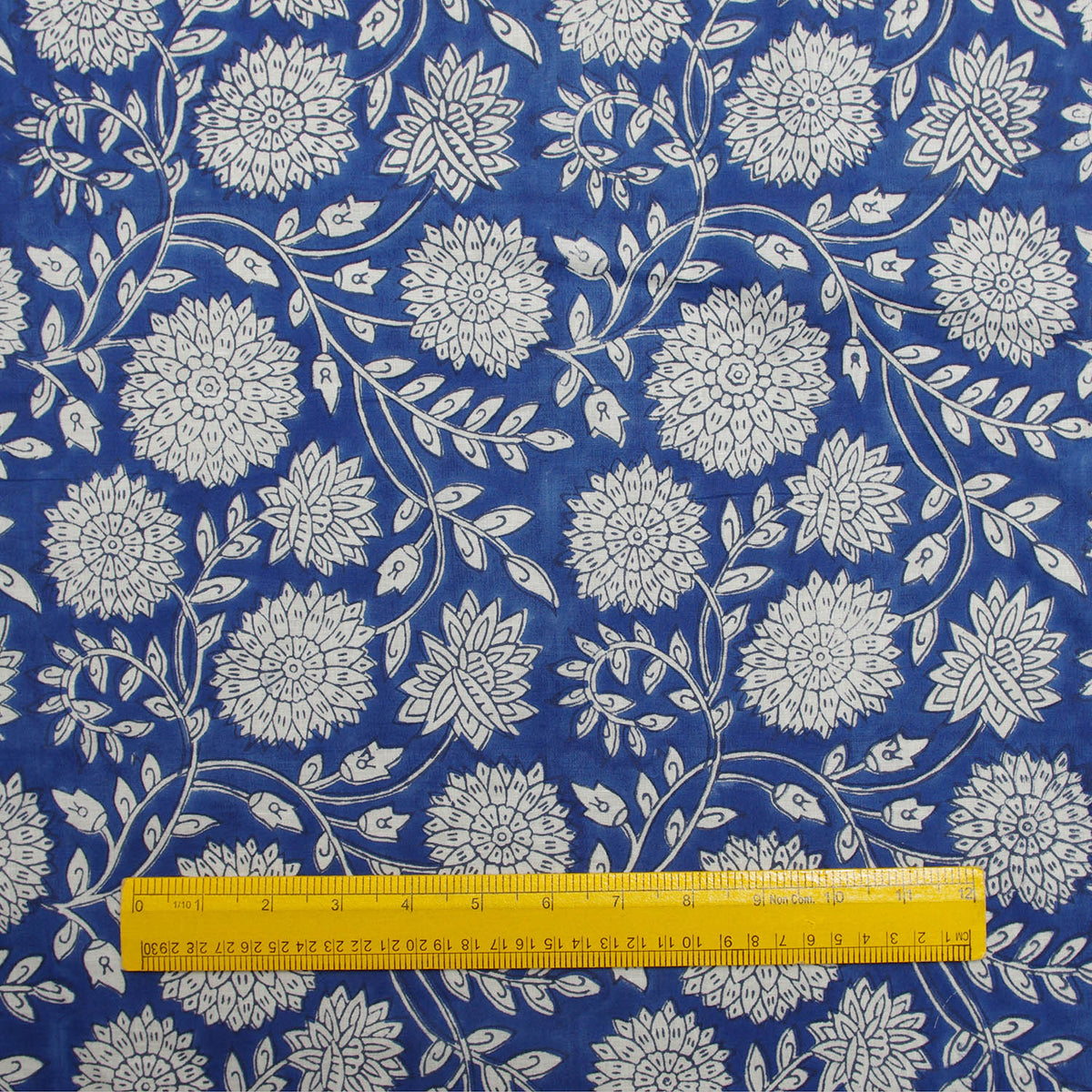 Indian Hand Block Print Royal Blue Floral 100% Cotton Women Dress Fabric Design 16