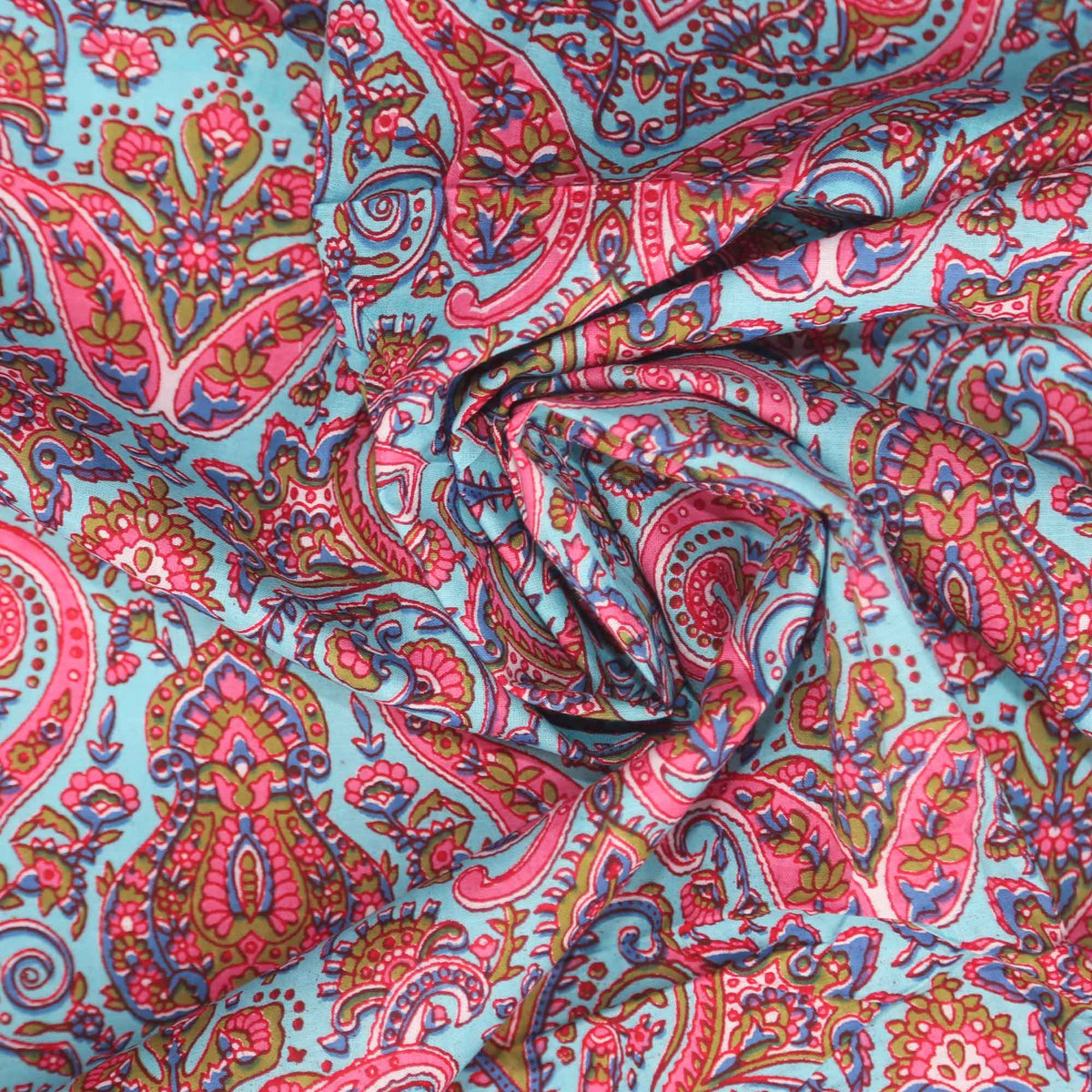 Block Print Fabric - Blue Paisley (Design 437)