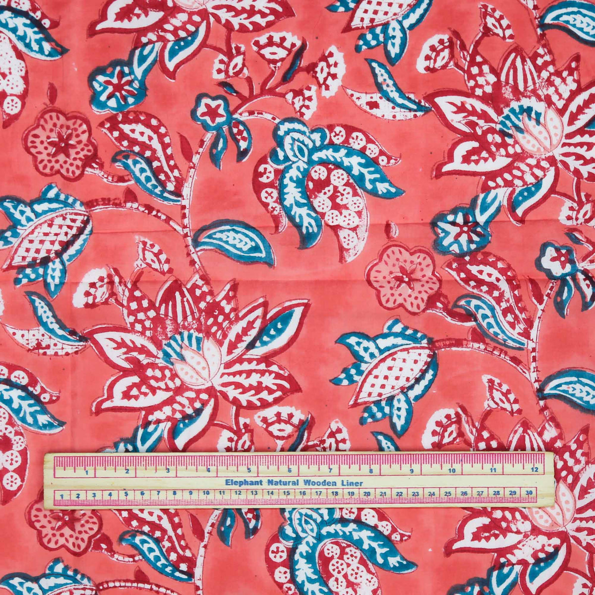 Block Print Fabric - Salmon Floral( Design 472)