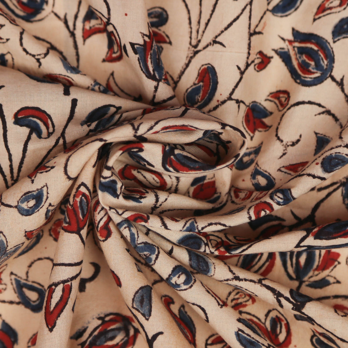 Block Print Fabric - Floral Jaal On Beige (Design 492)