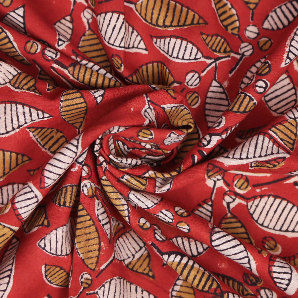 Bagru Block Print Fabric - Leaves On Redish Brown Design 493