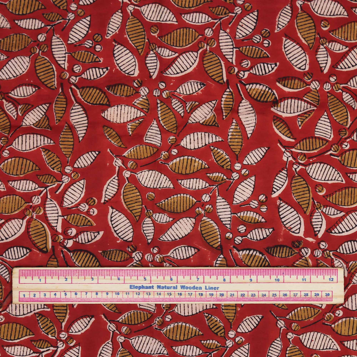 Bagru Block Print Fabric - Leaves On Redish Brown Design 493