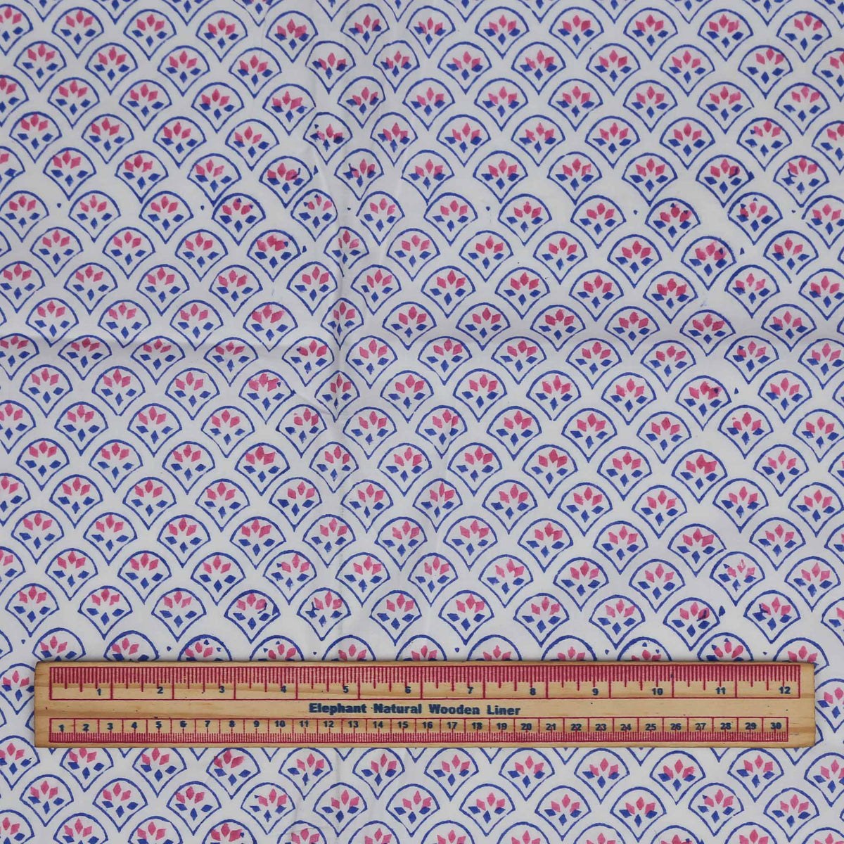 Block Print Fabric - Blue Pink Fish Scales( Design 504)