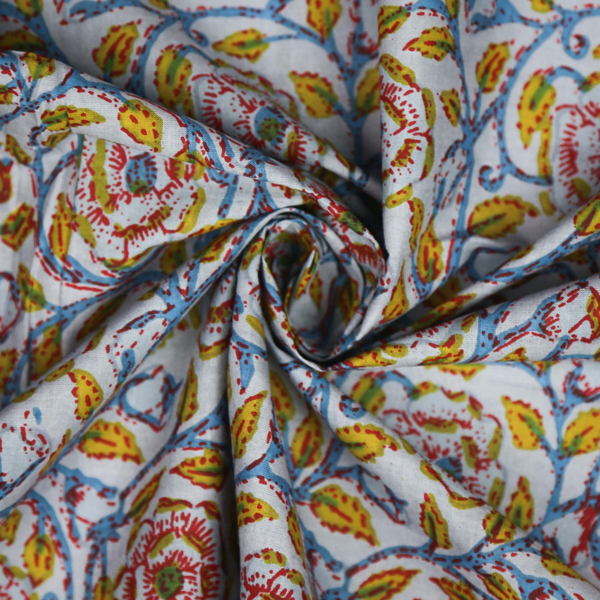 Block Printed 100 % Cotton Fabric - Multi Floral On Grey(Design 516)