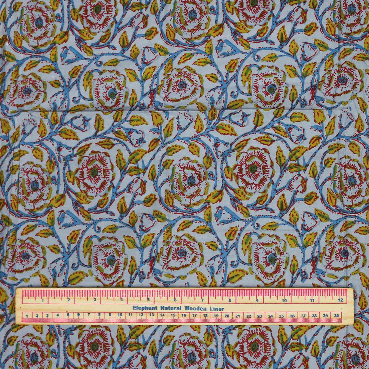 Block Printed 100 % Cotton Fabric - Multi Floral On Grey(Design 516)