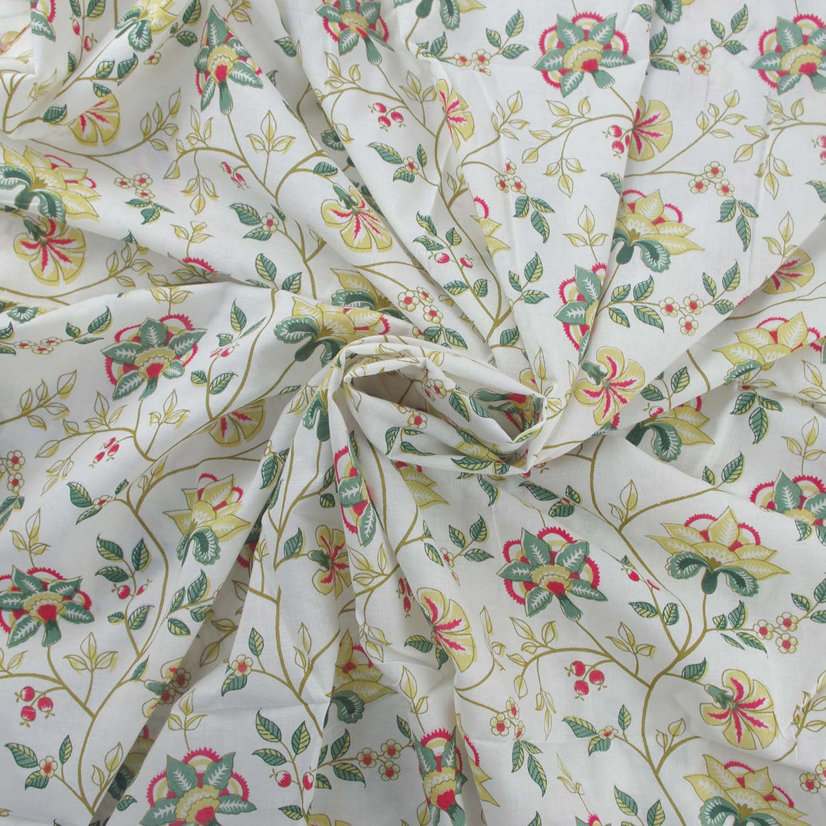 Bramble White Vines Hand Block Printed Cotton Fabric Design 535