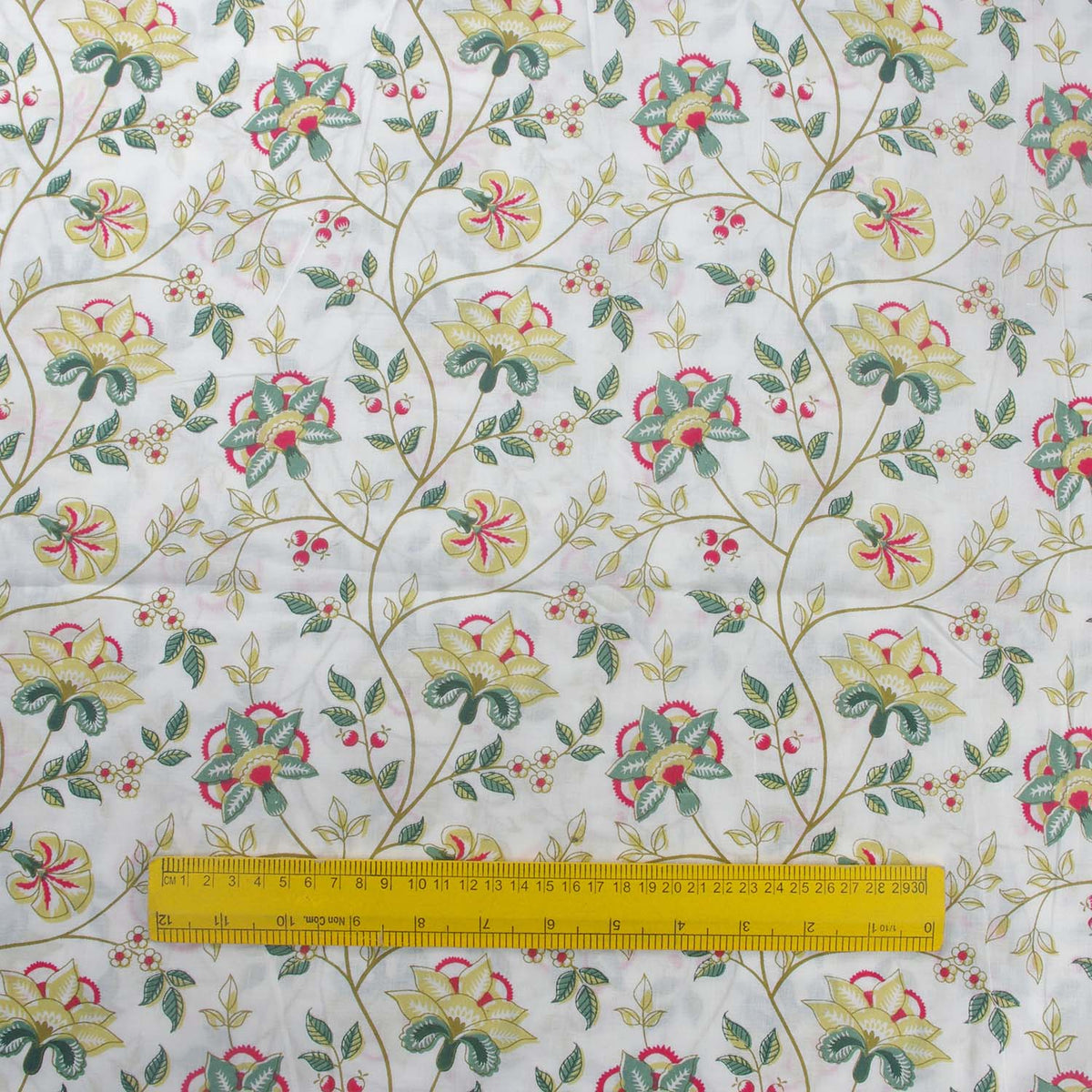 Bramble White Vines Hand Block Printed Cotton Fabric Design 535