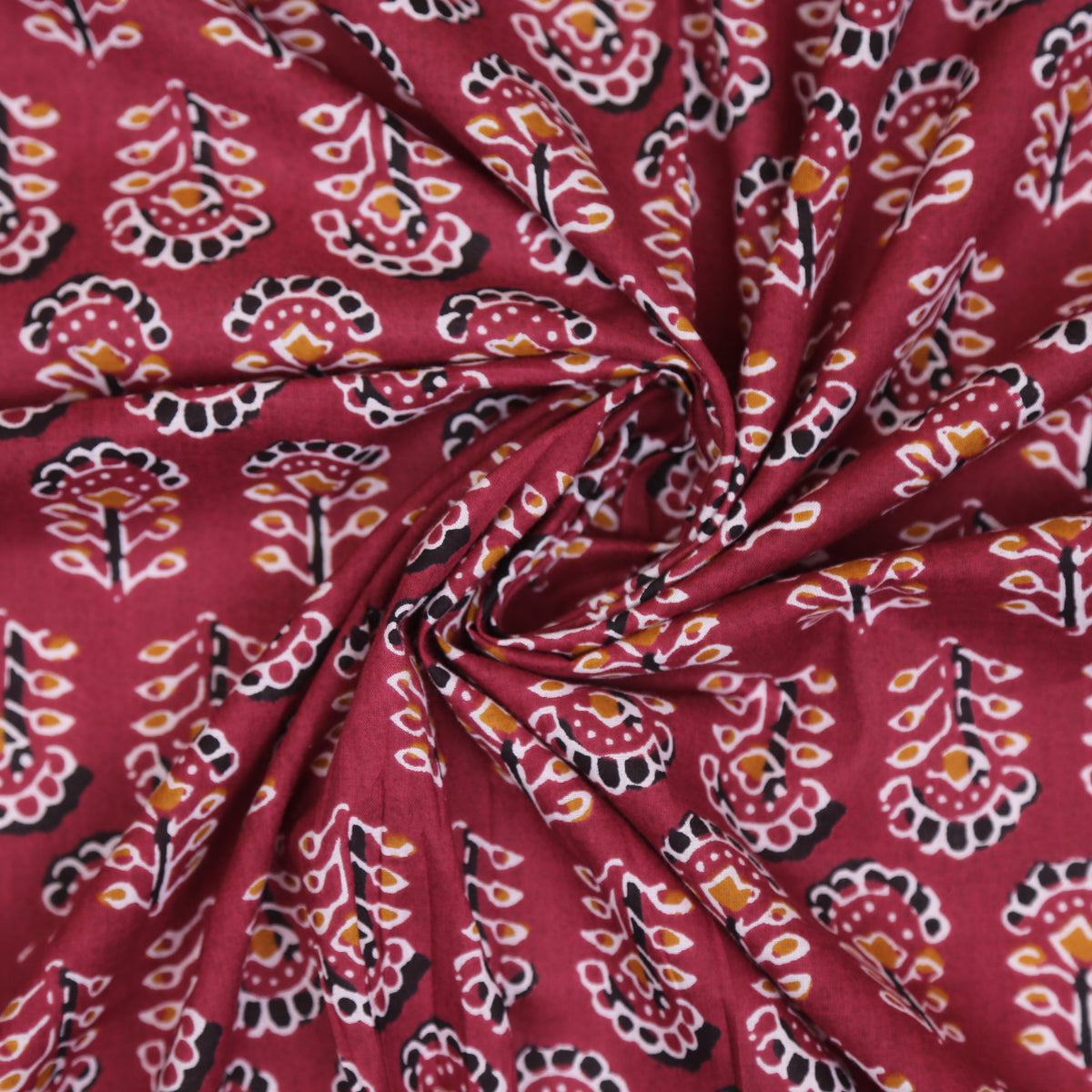Soft Maroon Motifs Hand Block Print 100% Cotton Women Dress Fabric Design 546