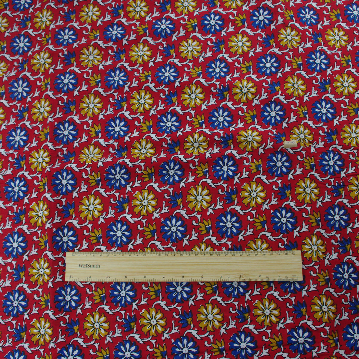 Red Blue Floral Hand Block Print 100% Cotton Women Dress Fabric Design 548