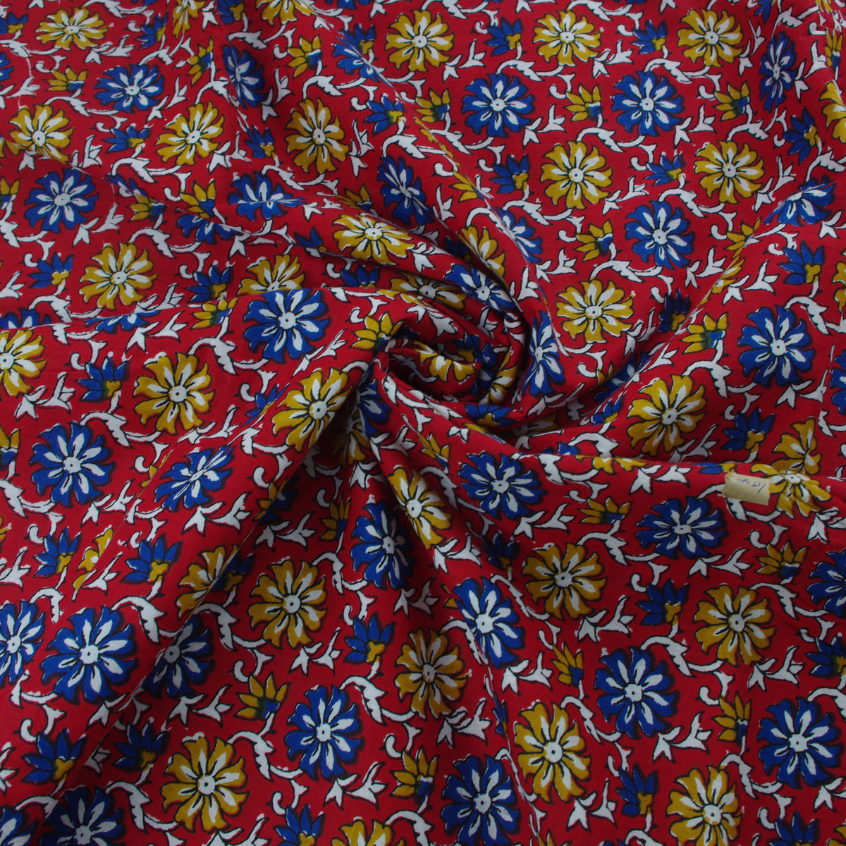 Red Blue Floral Hand Block Print 100% Cotton Women Dress Fabric Design 548