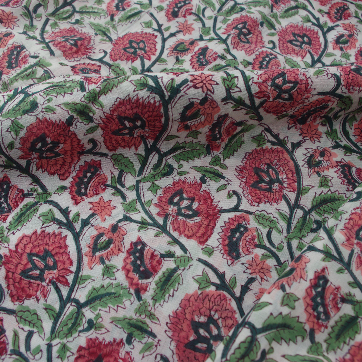 Brilliant Floral Jaal Hand Block Print 100% Cotton Women Dress Fabric Design 552