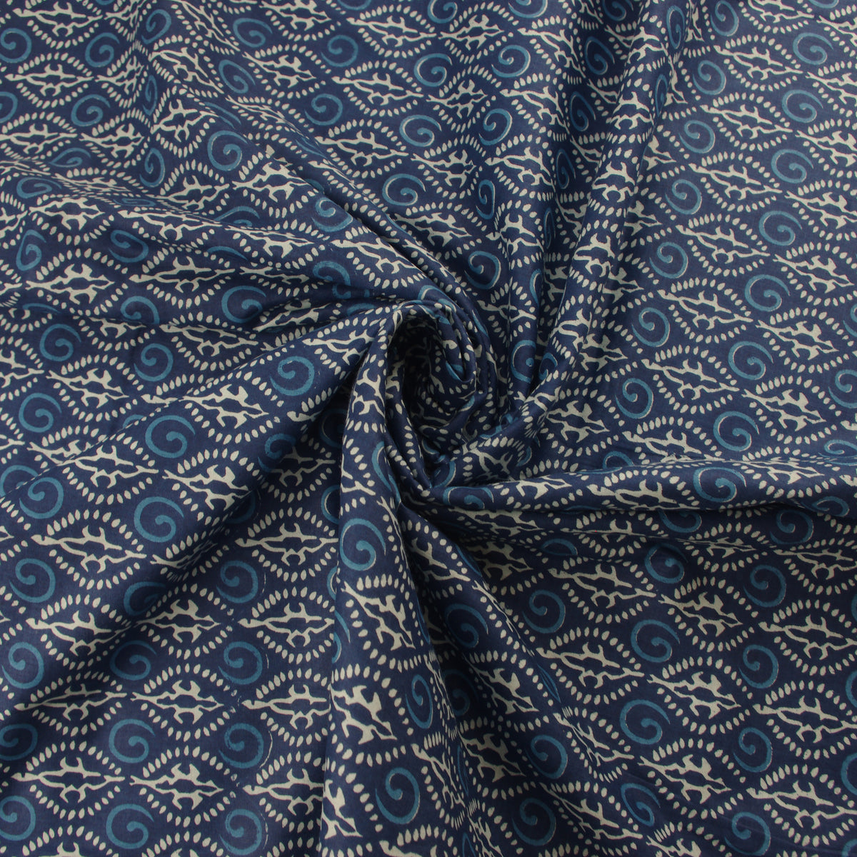 Blue Abstract Hand Block Print 100% Cotton Women Dress Fabric Design 554