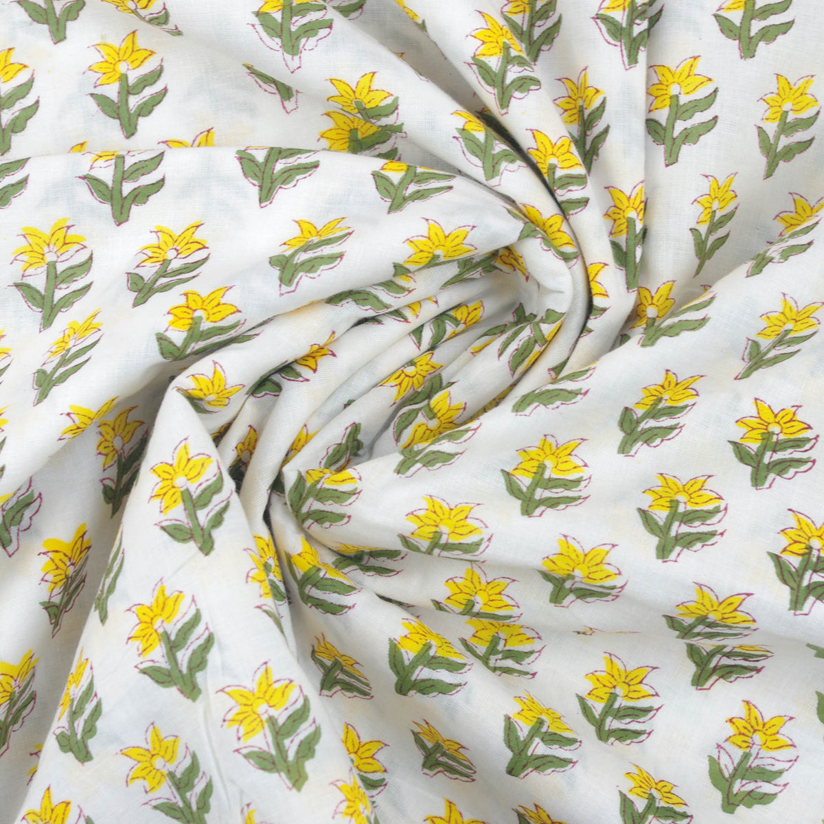Yellow Sweeties Hand Block Print 100% Cotton Women Dress Fabric Design 557