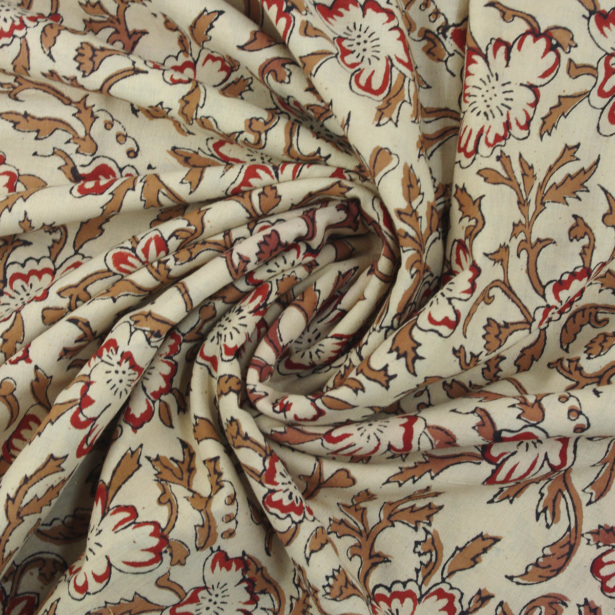 Red Flowers On Beige Hand Block Print 100% Cotton Women Dress Fabric Design 561