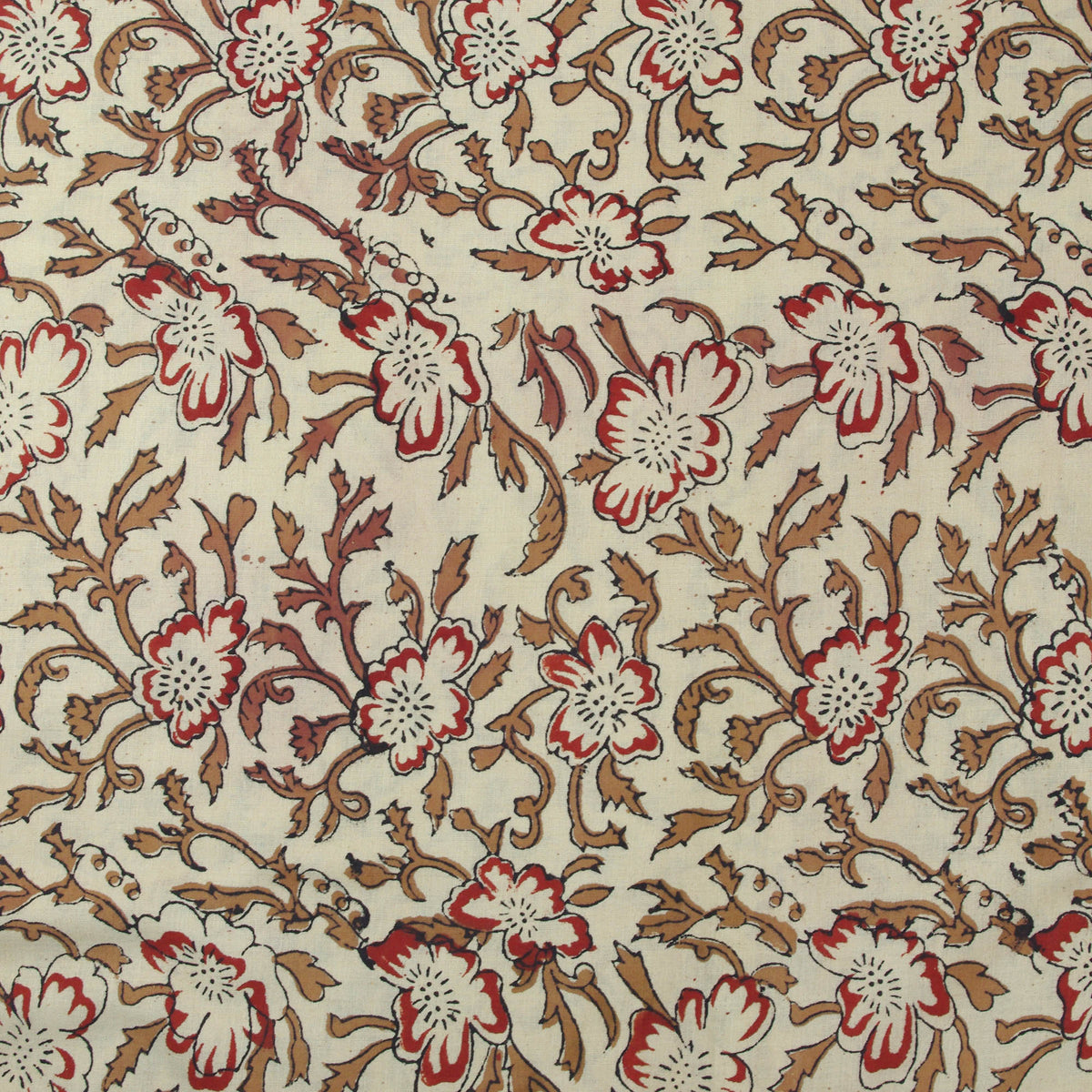 Red Flowers On Beige Hand Block Print 100% Cotton Women Dress Fabric Design 561