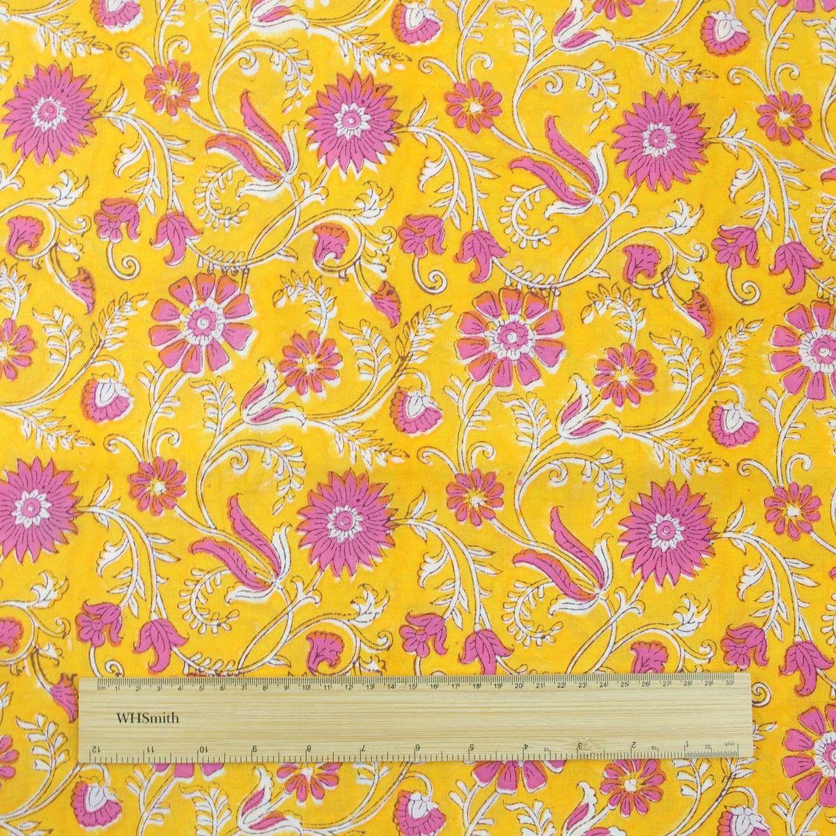 Sunshine Yellow Hand Block Print 100% Cotton Women Dress Fabric Design 565