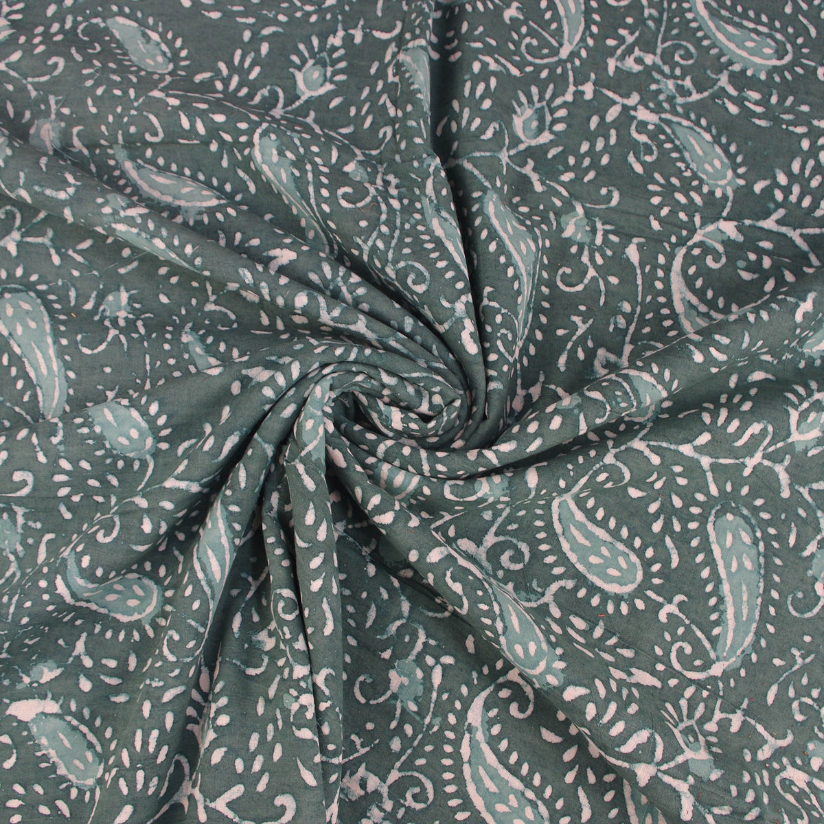 Bagru Block Print Camo Green Paisley Women Dress Fabric Design 568