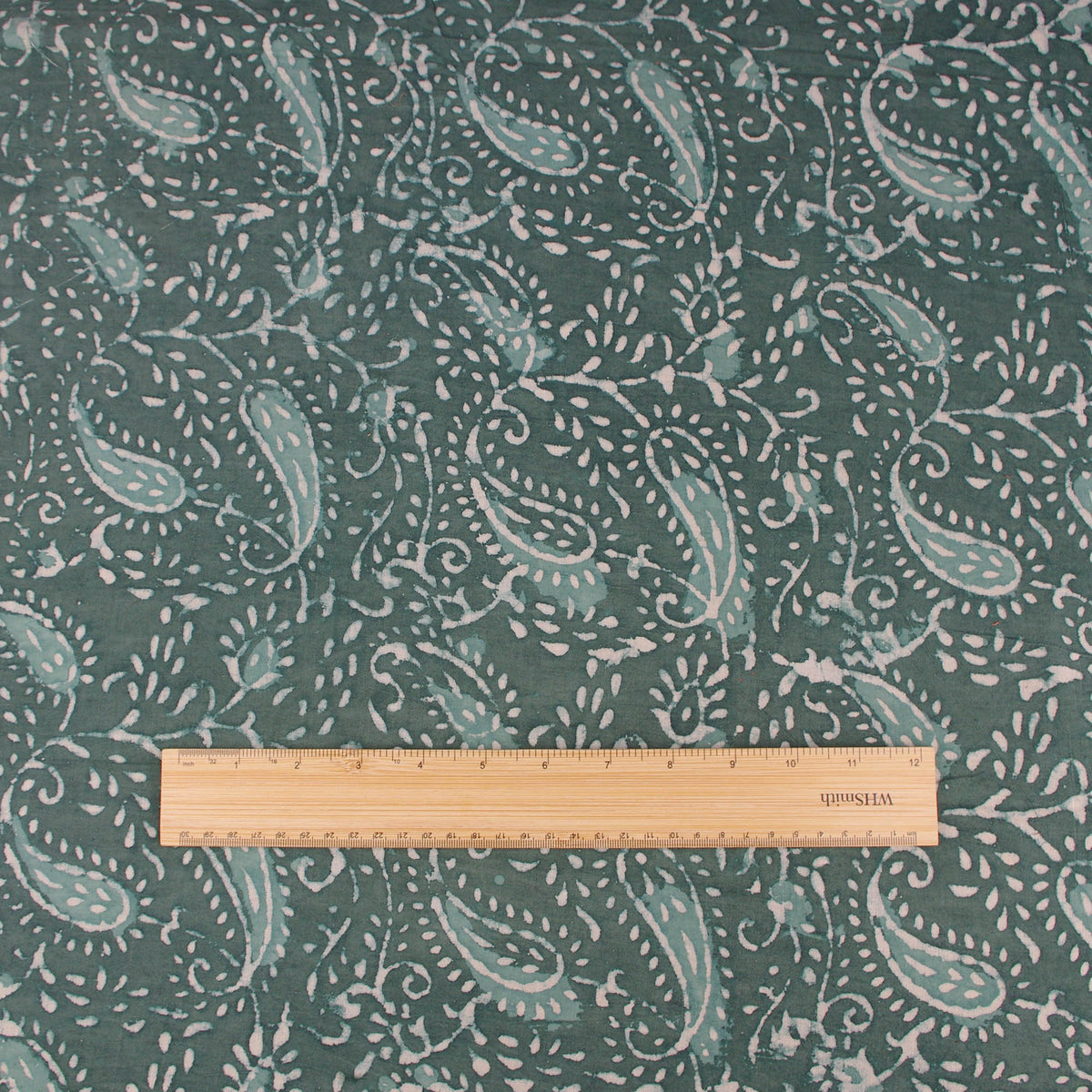 Bagru Block Print Camo Green Paisley Women Dress Fabric Design 568