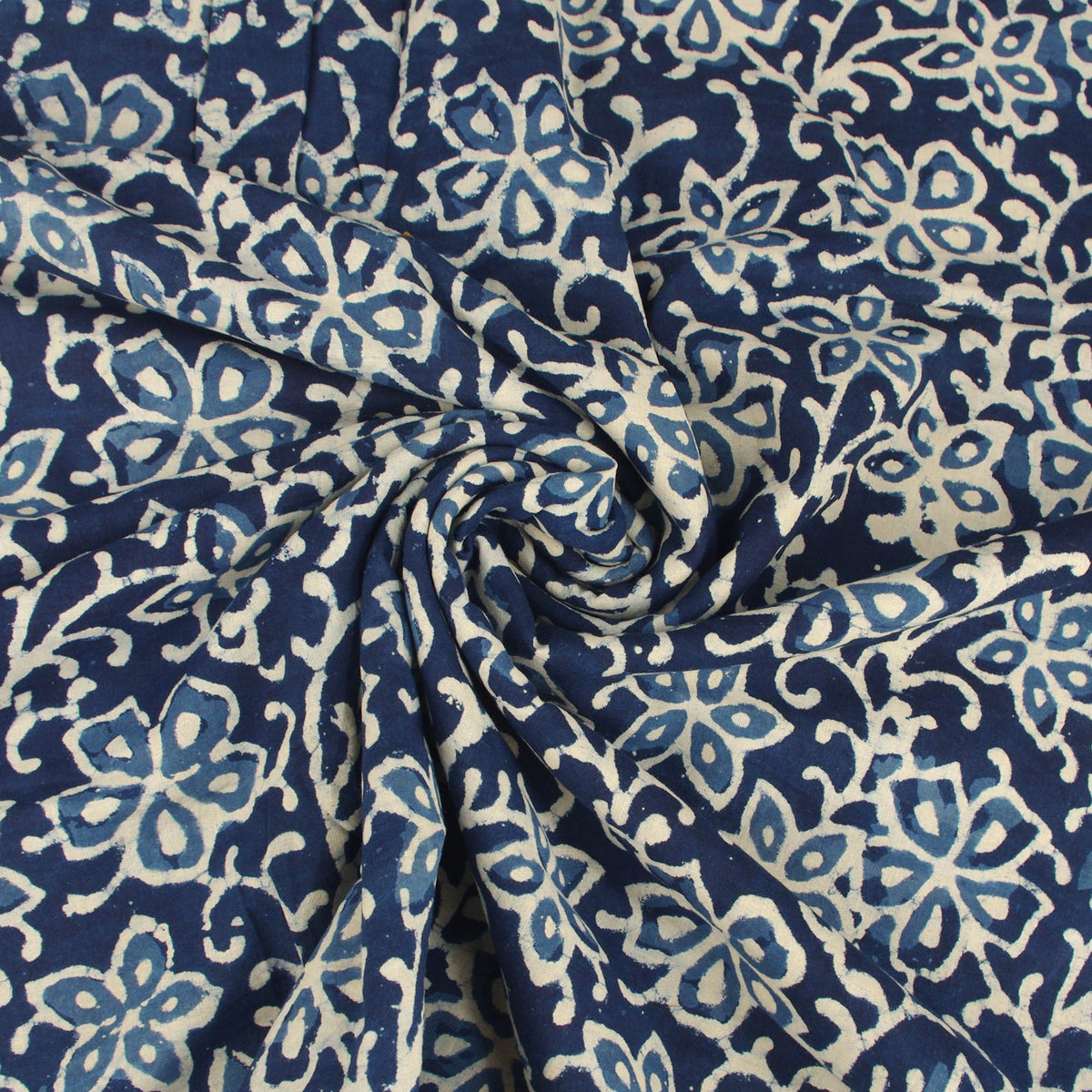 Block Print Fabric - Indigo Ladyfinger Flowers - Design 579