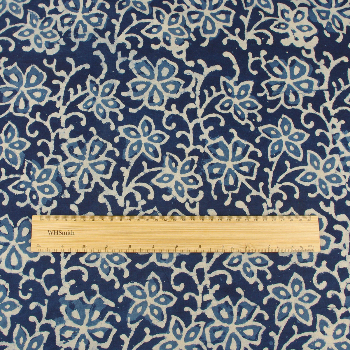 Block Print Fabric - Indigo Ladyfinger Flowers - Design 579