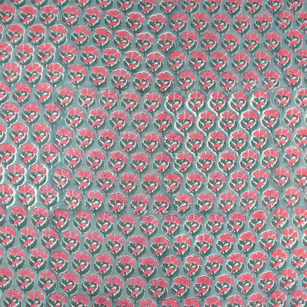 Pink Floral On Grey Hand Block Print 100% Cotton Women Dress Fabric Design 627