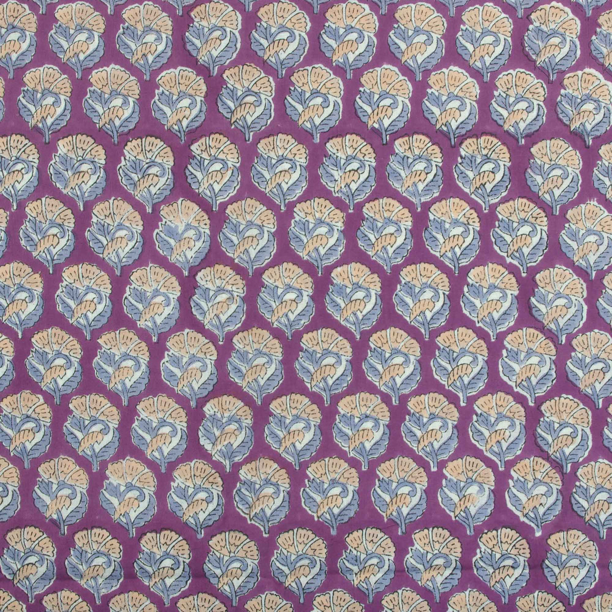 Indian Hand Block 100% Cotton Purple & Beige Floral Print Women Dress Fabric Design 642