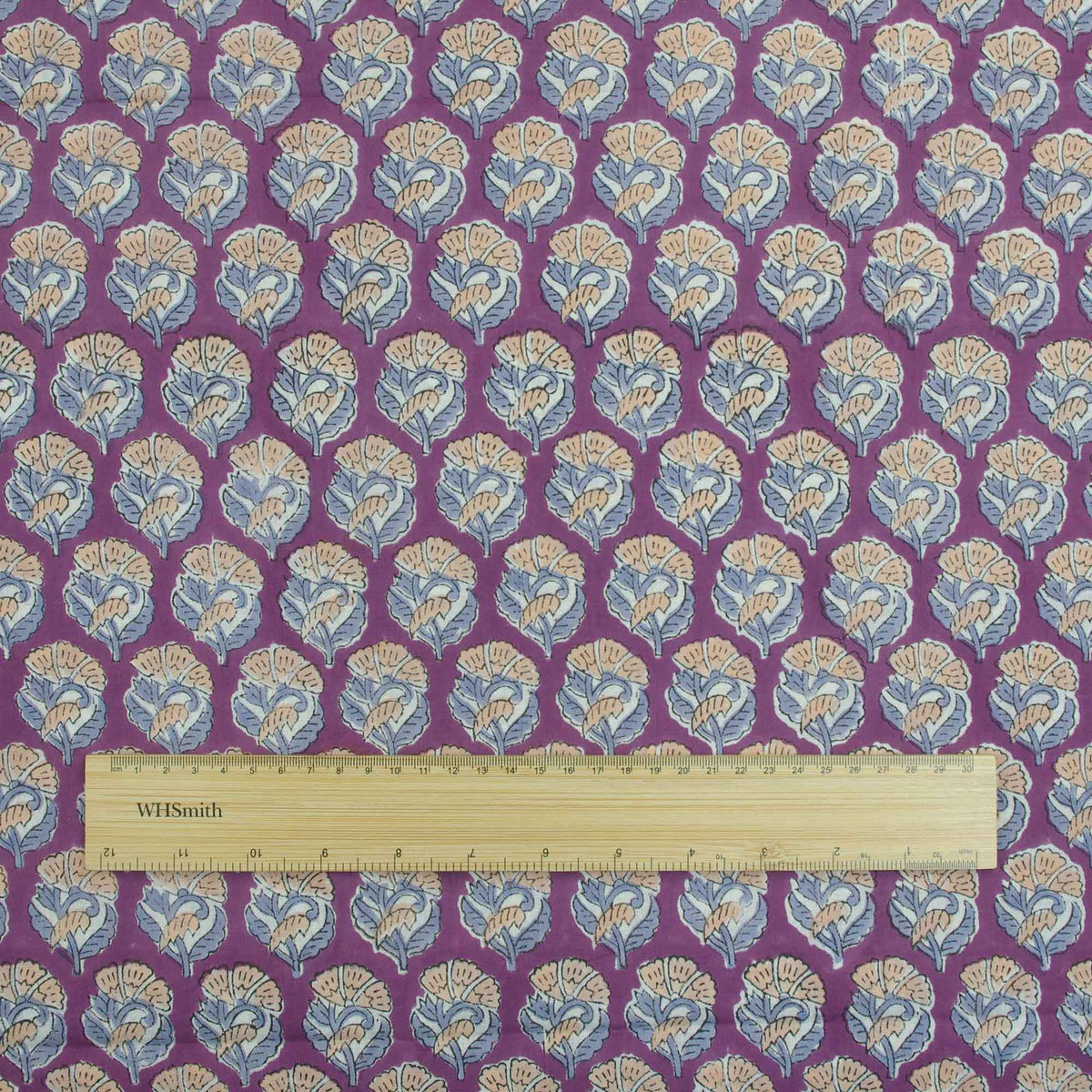 Indian Hand Block 100% Cotton Purple & Beige Floral Print Women Dress Fabric Design 642
