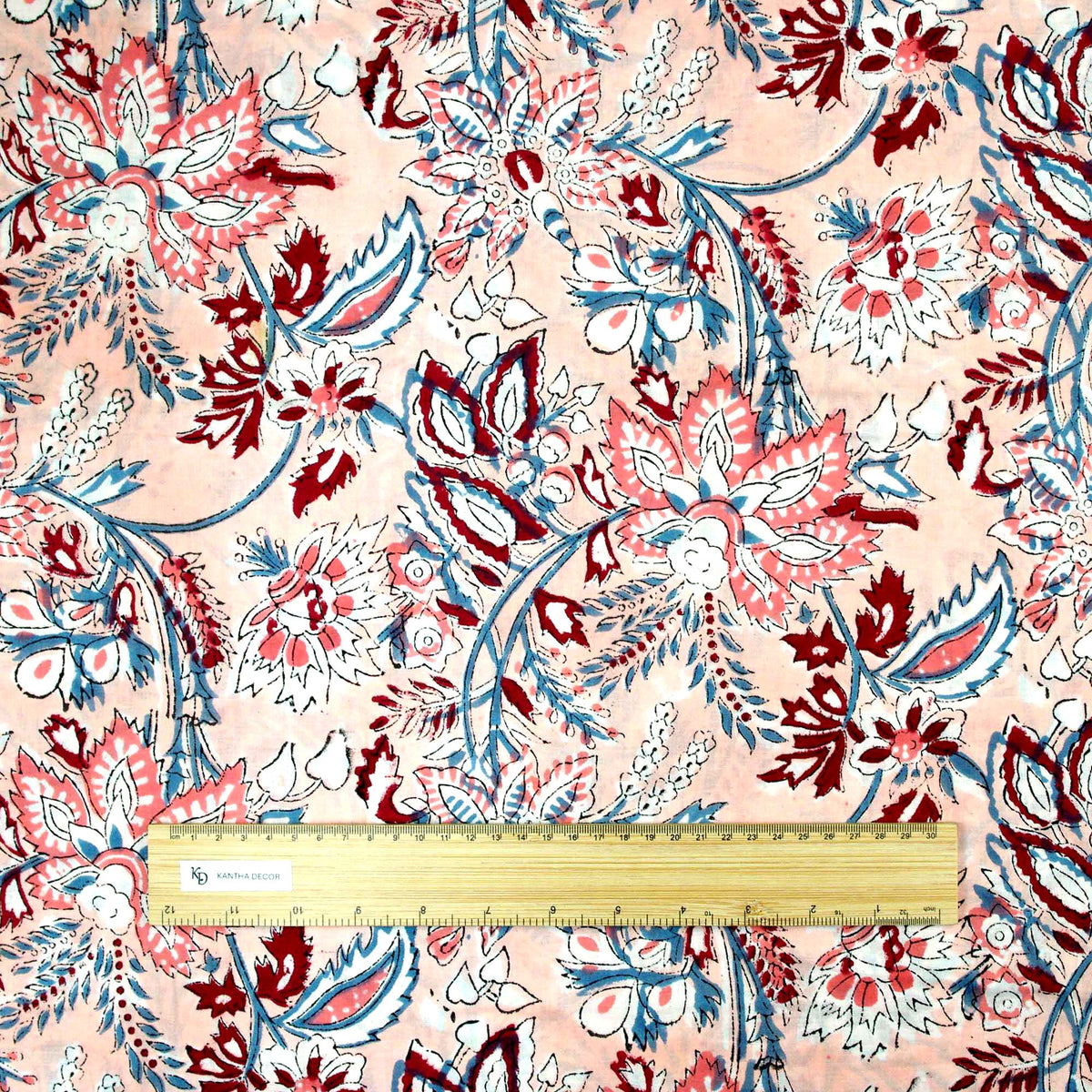 Indischer Handblockdruck Dunkelblaues Blumenmuster 100 % Baumwolle Damenkleid Stoffdesign 16
