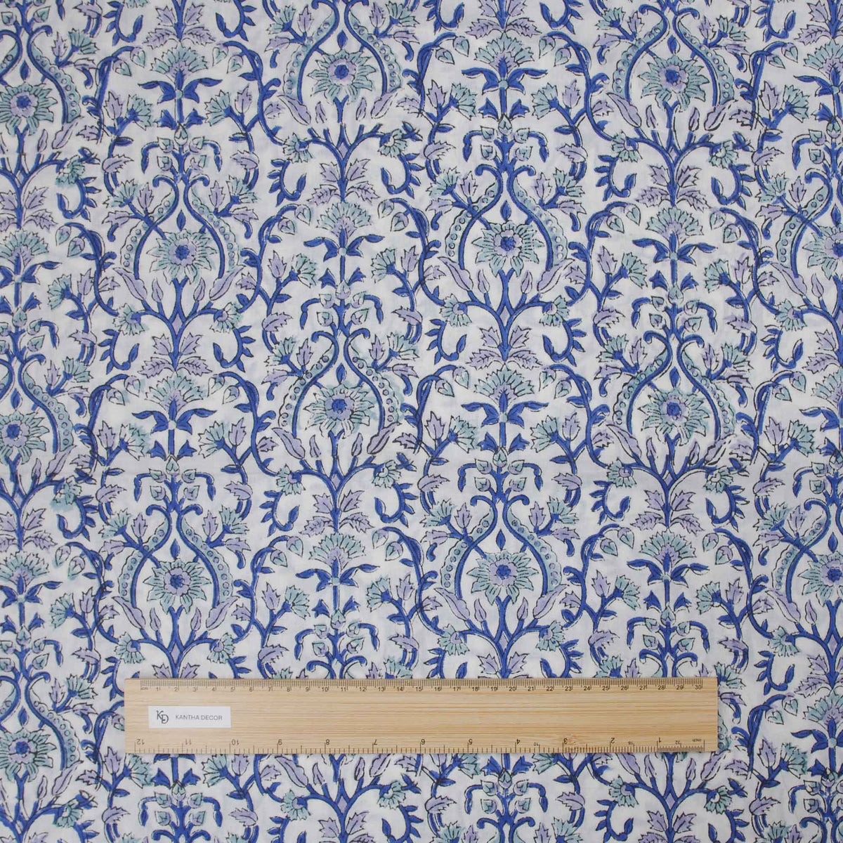 Indischer Handblockdruck Dunkelblaues Blumenmuster 100 % Baumwolle Damenkleid Stoffdesign 16