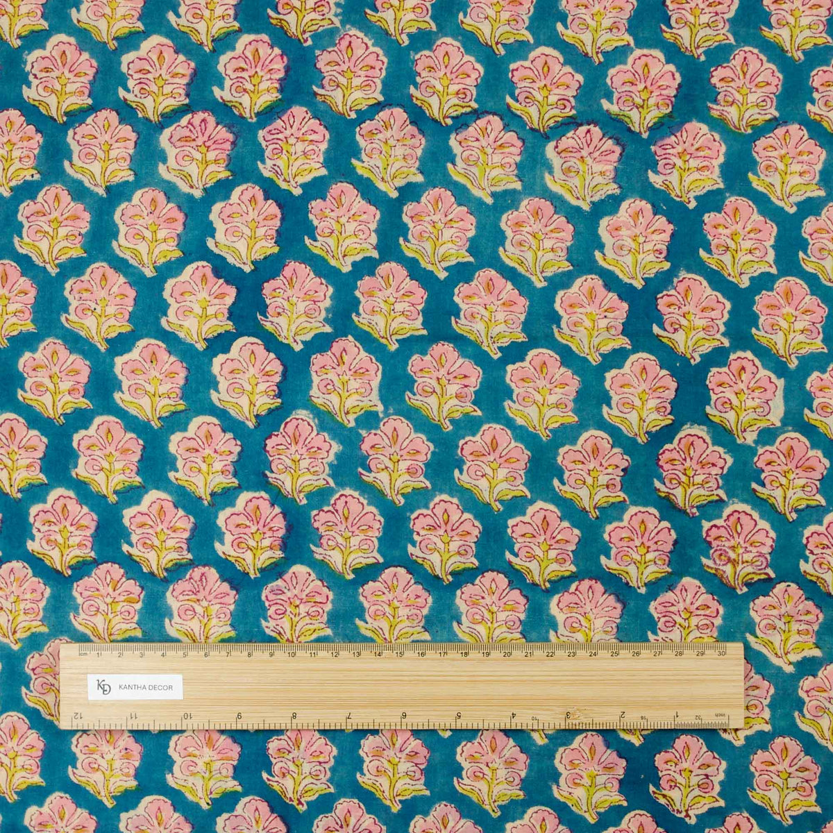 Indischer Handblockdruck Dunkelblaues Blumenmuster 100 % Baumwolle Damenkleid Stoffdesign 16