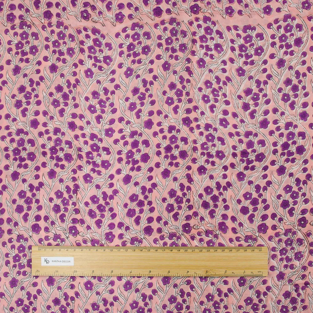 Indian Hand Block Lavender Blossom Print 100% Cotton Women Dress Fabric Design 715