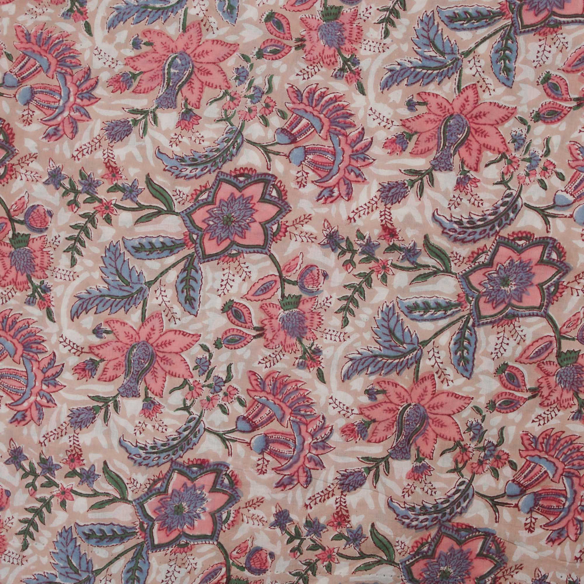 Indian Hand Block Apricot Peachy Blush Meadow 100% Cotton Women Dress Fabric Design 718