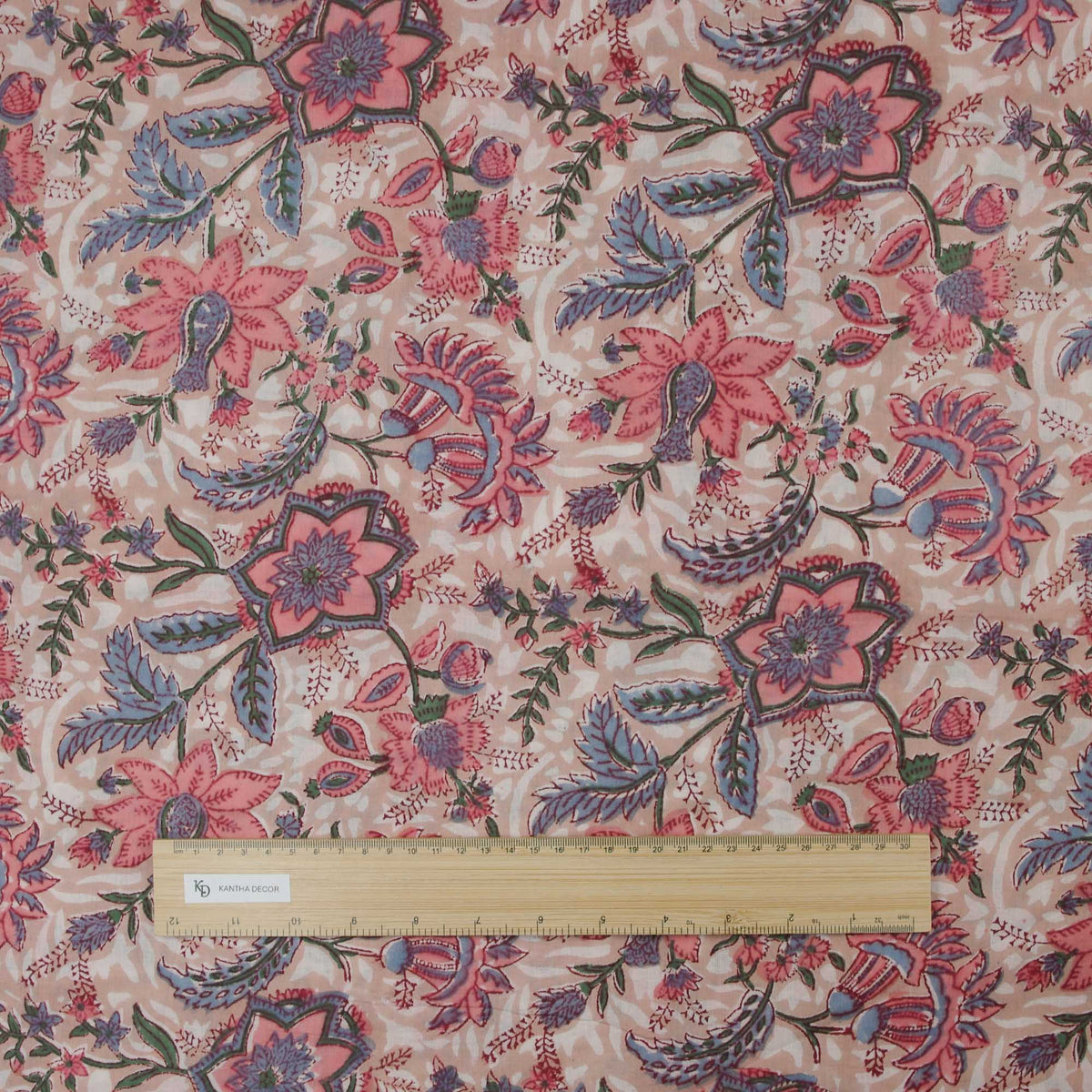Indian Hand Block Apricot Peachy Blush Meadow 100% Cotton Women Dress Fabric Design 718