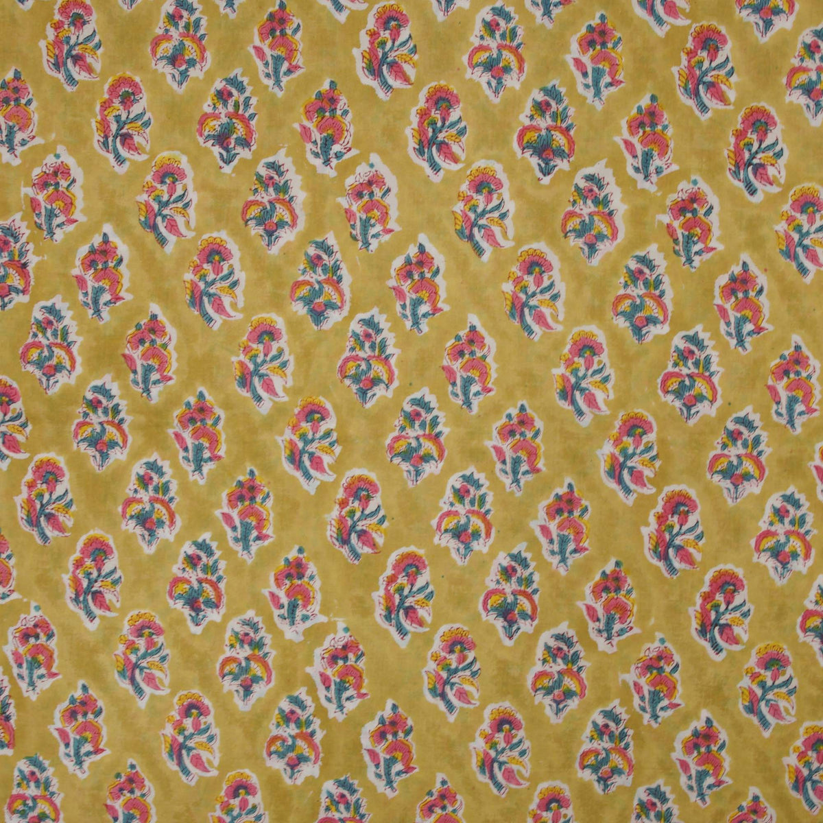 Indian Hand Block Mustard Floral Buti Print 100% Cotton Women Dress Fabric Design 721