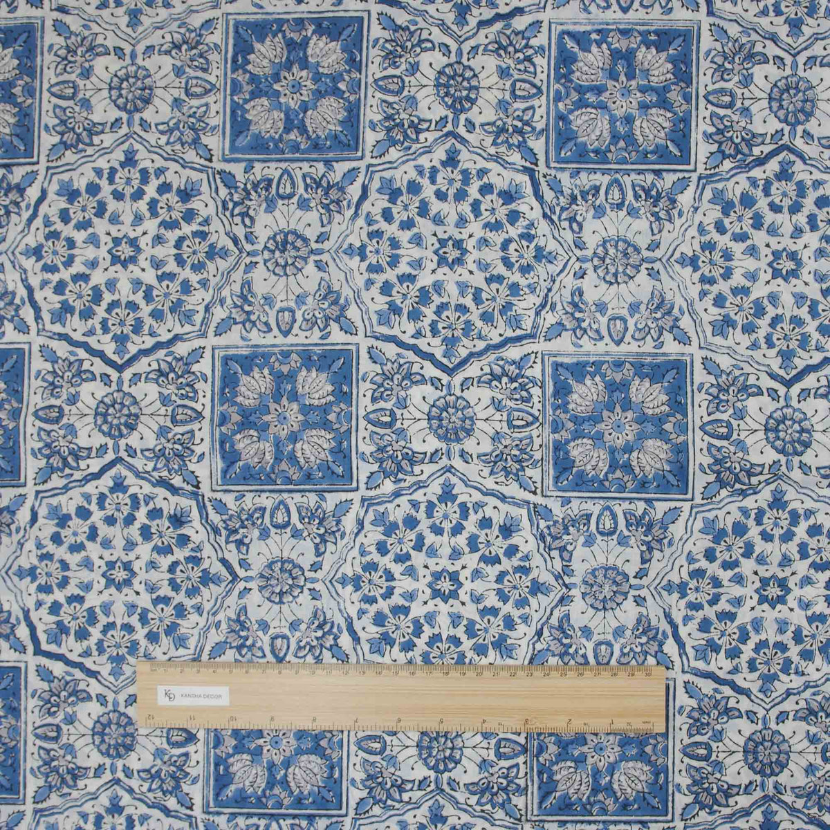Indischer Handblockdruck Dunkelblaues Blumenmuster 100 % Baumwolle Damenkleid Stoffdesign 16