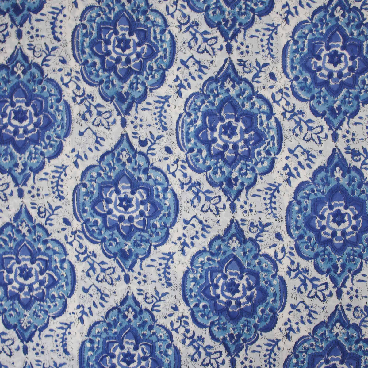 Indian Hand Block Printed 100 % Cotton Fabric- Blue and White Pattern,Traditional Medallion Design ( Design 729 )