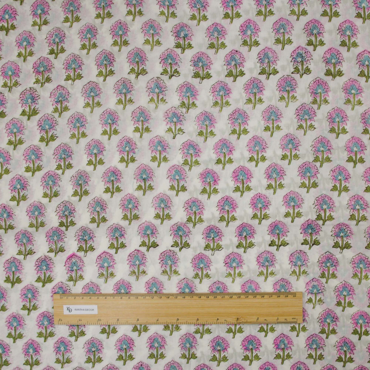 Indischer Handblockdruck Dunkelblaues Blumenmuster 100 % Baumwolle Damenkleid Stoffdesign 16