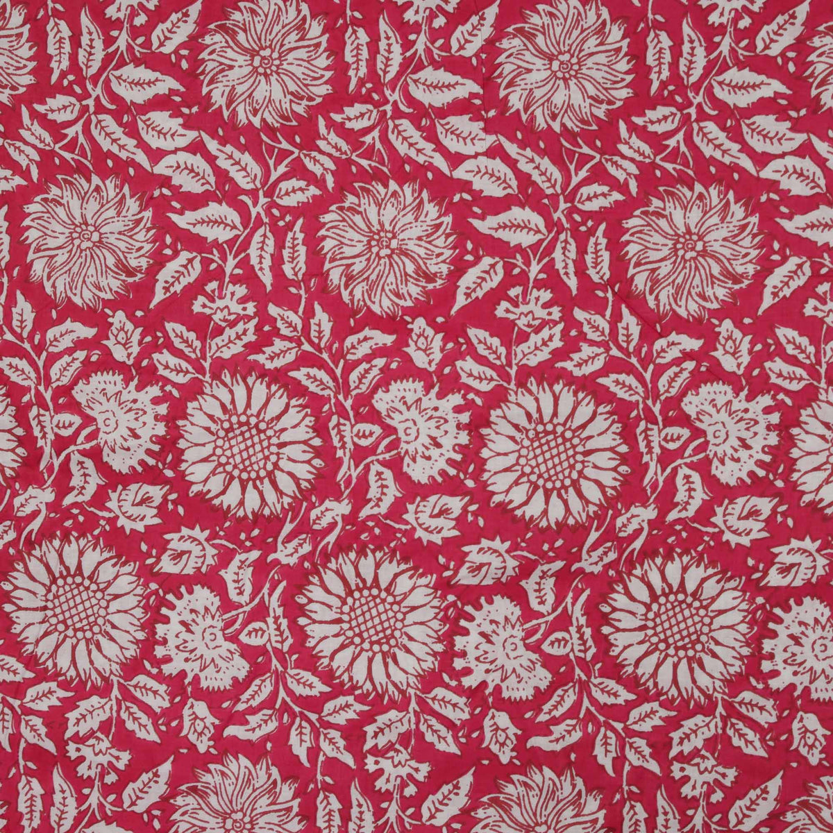 Indian Hand Block Printed 100 % Cotton Fabric- Red and White Sunflower Pattern ( Design 733)