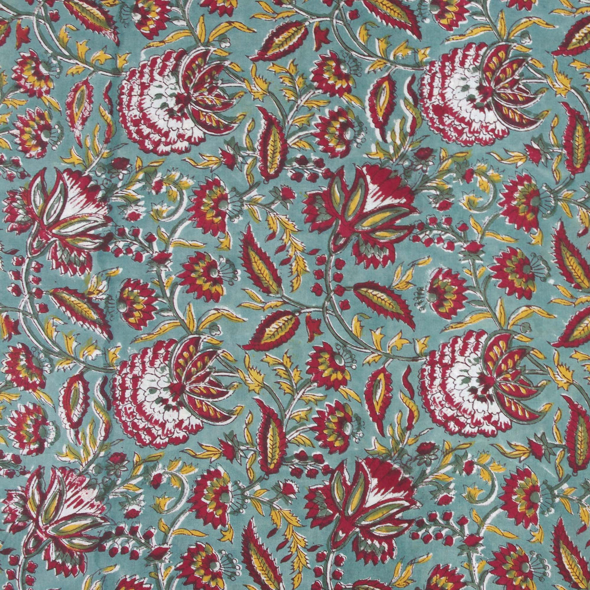 Indian Hand Block Printed 100 % Cotton Fabric- Maroon Gulbagh Jaal (Design 744)