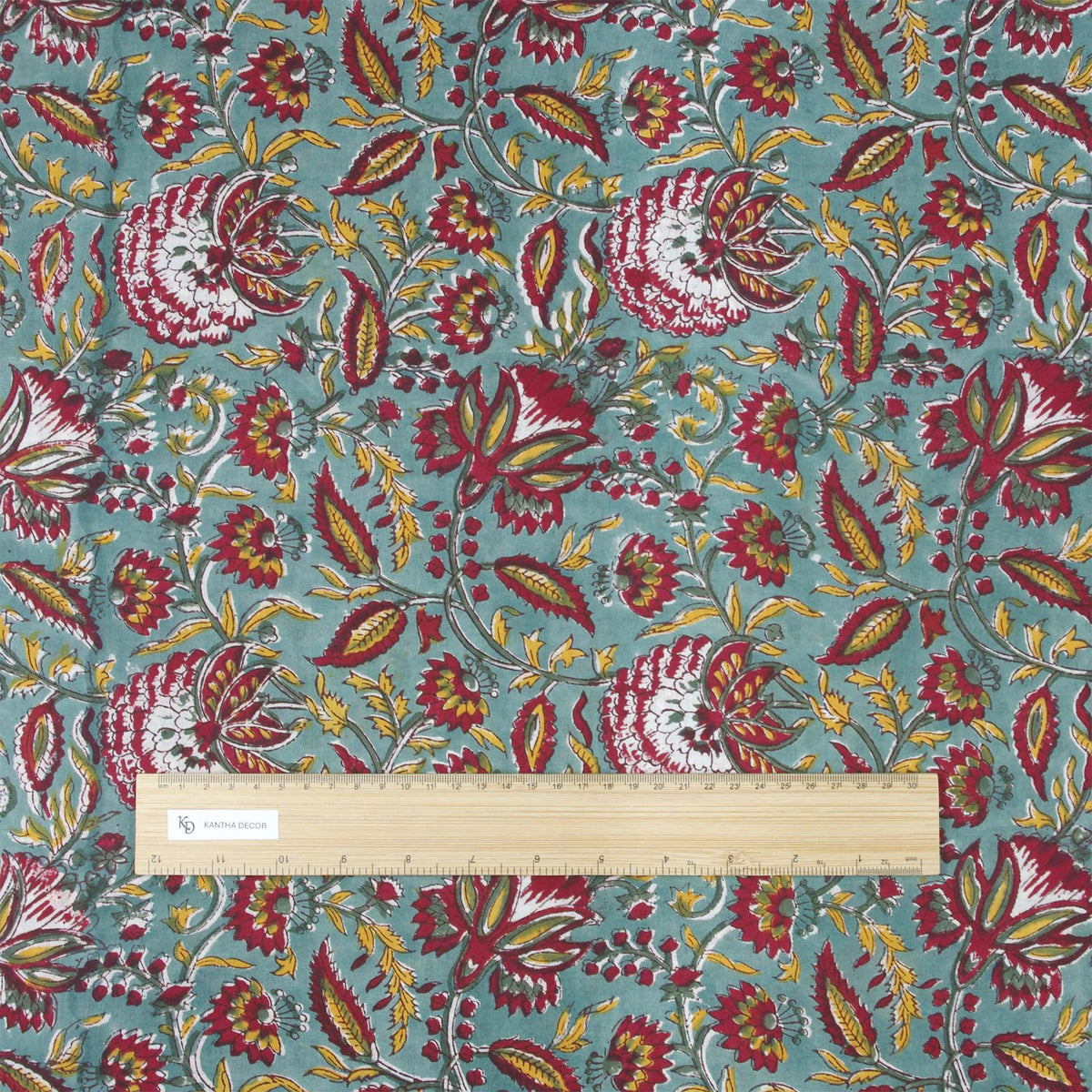 Indian Hand Block Printed 100 % Cotton Fabric- Maroon Gulbagh Jaal (Design 744)