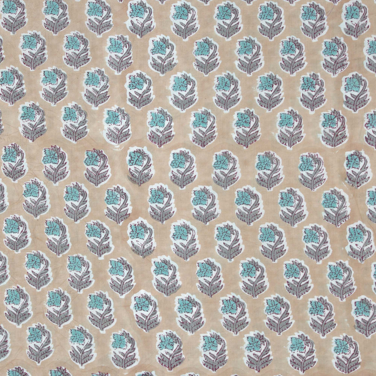 Indian Hand Block Printed 100 % Cotton Fabric- Blue Booti On Beige (Design 745)