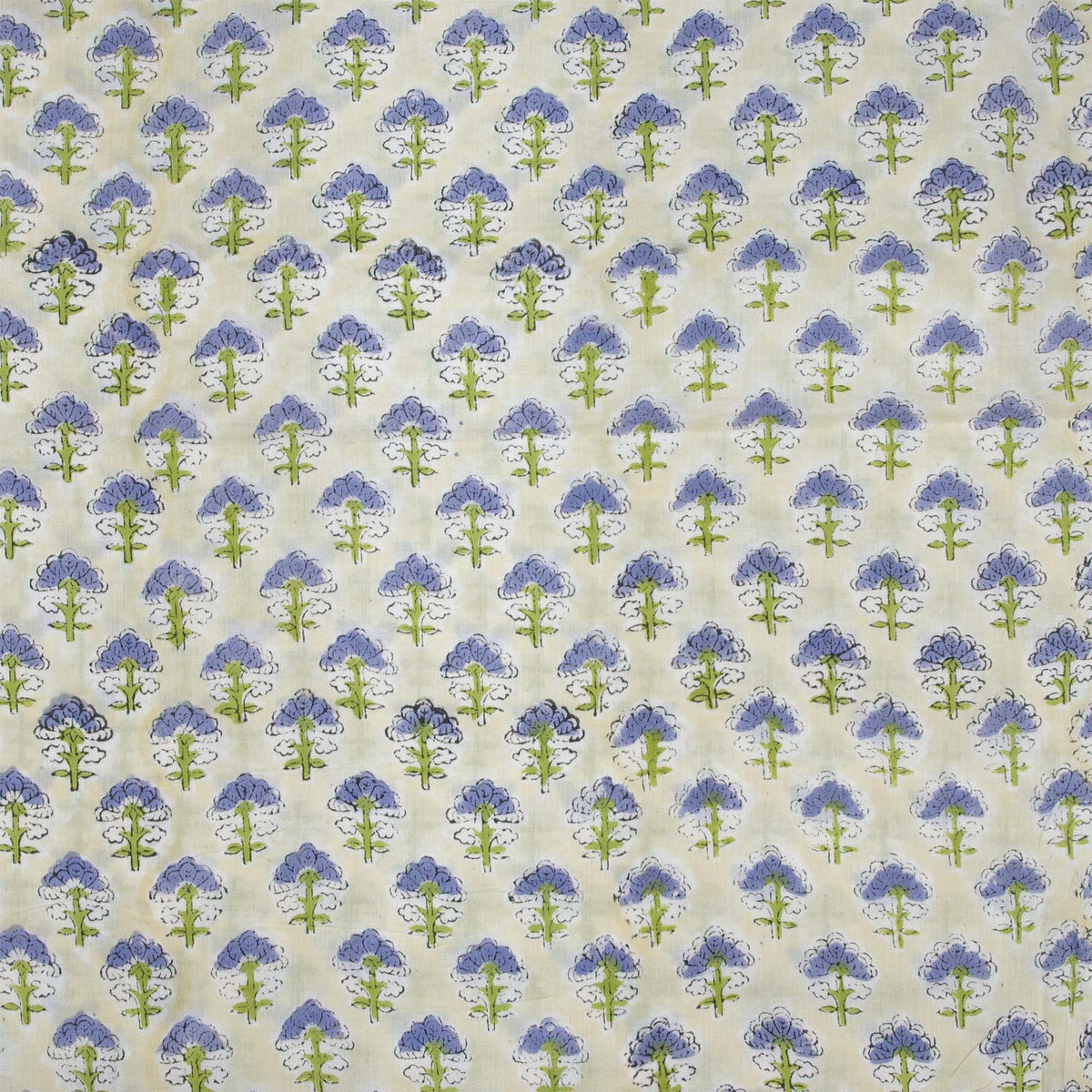 Indian Hand Block Printed 100 % Cotton Fabric- Periwinkle Flower On Lemon(Design 748)